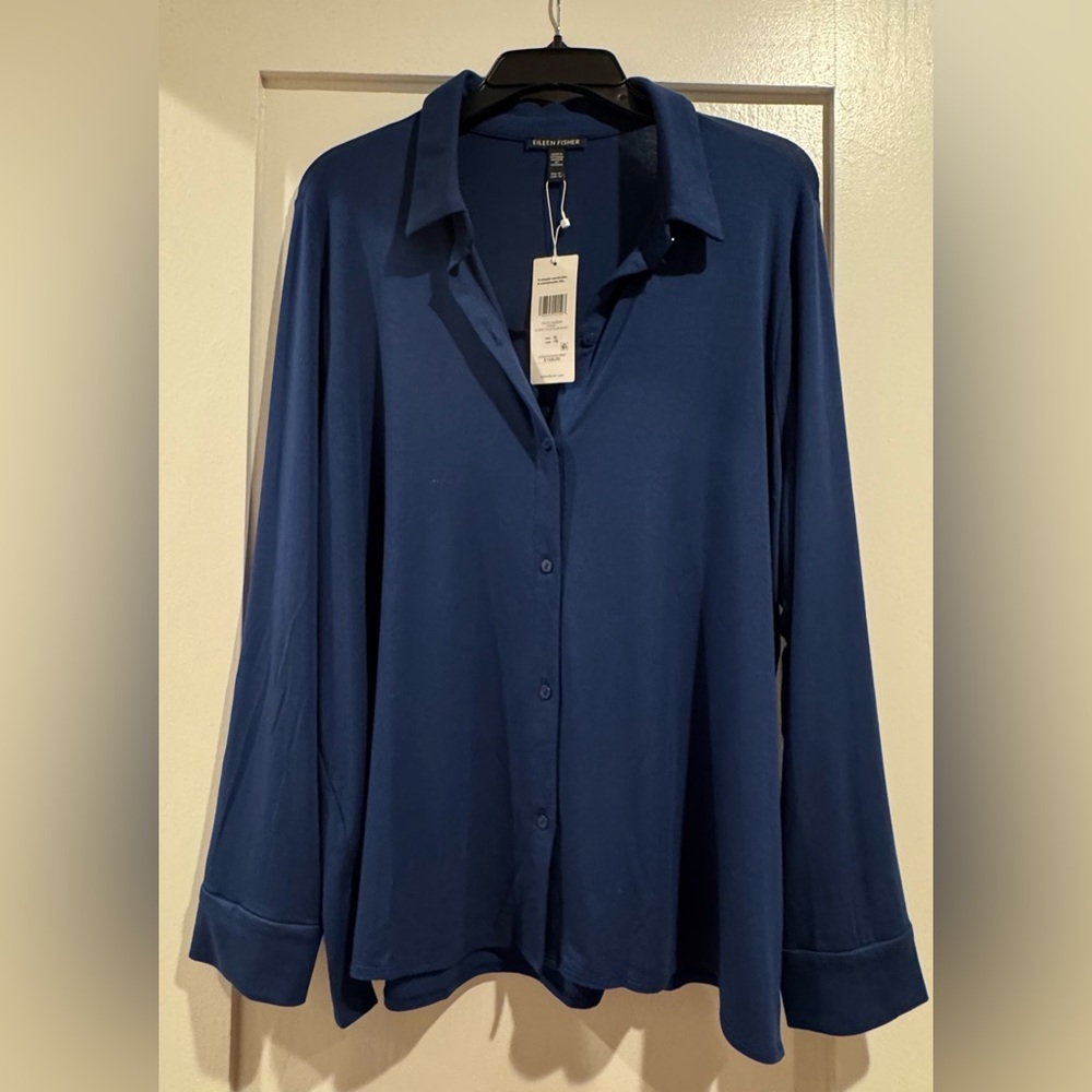 Eileen Fisher Deep Royal Blue Button-Down Shirt NWT
